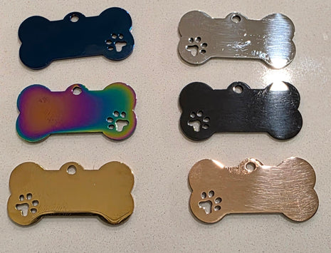 Personalized Bone-Shaped Dog Tag with Paw Cutout