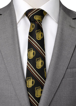 Beer Aficionado Black Striped Mens Tie