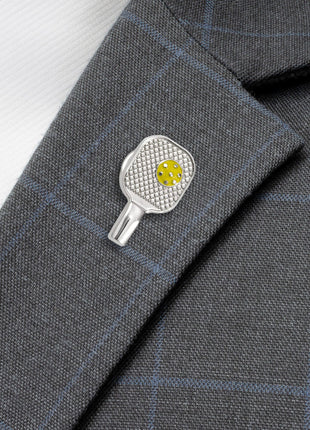 Pickleball Racket Silver Lapel Pin