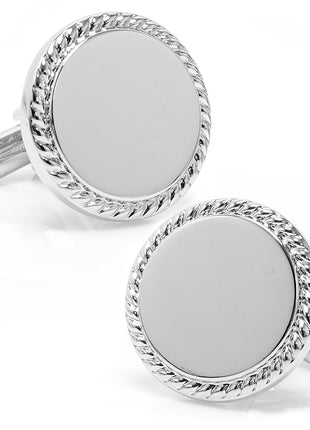 Stainless Steel Rope Border Round Engravable Cufflinks