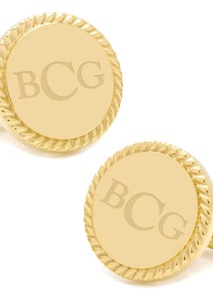 14K Gold Plated Rope Border Round Engravable Cufflinks