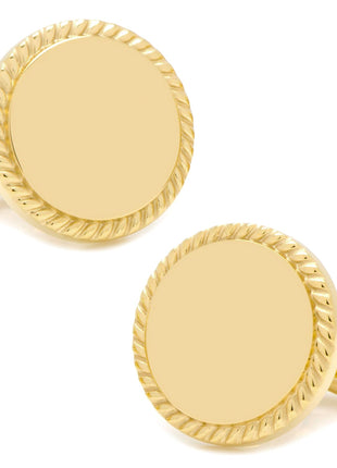 14K Gold Plated Rope Border Round Engravable Cufflinks