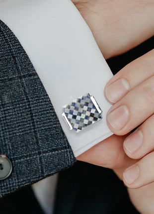 Floating Mother of Pearl Checkered Cufflinks