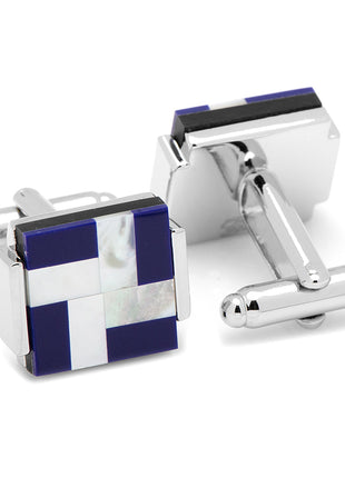 Mother of Pearl and Lapis Blue Windmill Square Cufflinks