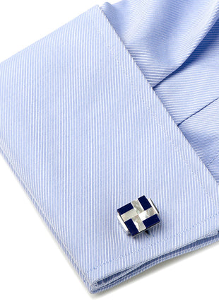 Mother of Pearl and Lapis Blue Windmill Square Cufflinks