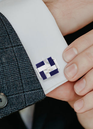 Mother of Pearl and Lapis Blue Windmill Square Cufflinks