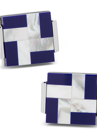 Mother of Pearl and Lapis Blue Windmill Square Cufflinks