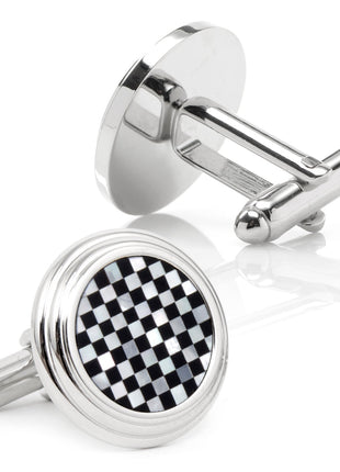 Onyx and Mother of Pearl Checker Step Cufflinks