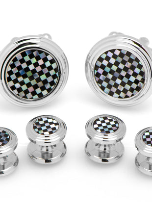 Onyx and Mother of Pearl Checker 5-Stud Set