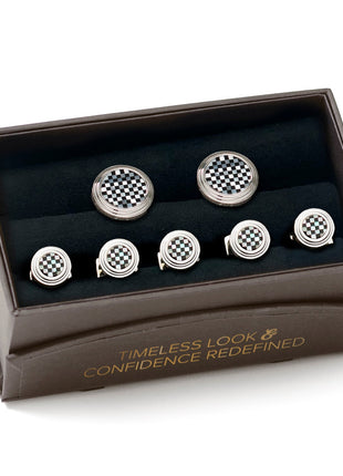 Onyx and Mother of Pearl Checker 5-Stud Set