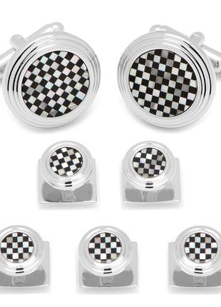 Onyx and Mother of Pearl Checker 5-Stud Set