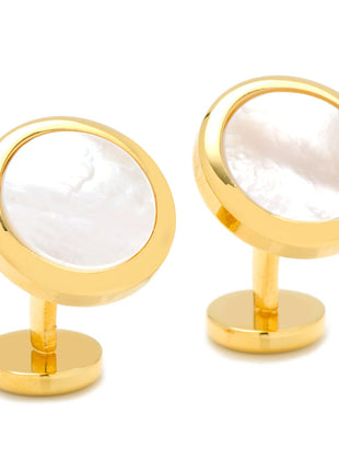 Double Sided Gold Mother of Pearl Round Beveled Cufflinks