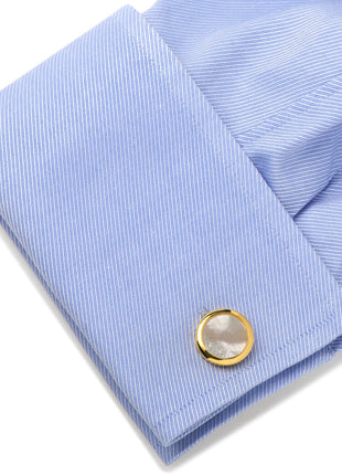 Double Sided Gold Mother of Pearl Round Beveled Cufflinks