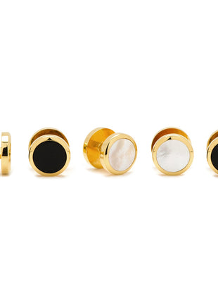 Double Sided Gold Mother of Pearl Round Beveled 5-Stud Set