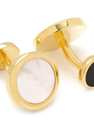 Double Sided Gold Mother of Pearl Round Beveled 5-Stud Set