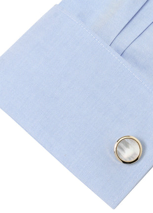Double Sided Gold Mother of Pearl Round Beveled 5-Stud Set