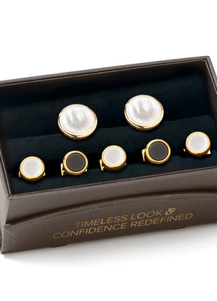 Double Sided Gold Mother of Pearl Round Beveled 5-Stud Set