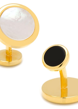 Double Sided Gold Mother of Pearl Round Beveled Cufflinks