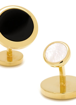 Double Sided Gold Onyx Round Beveled Cufflinks