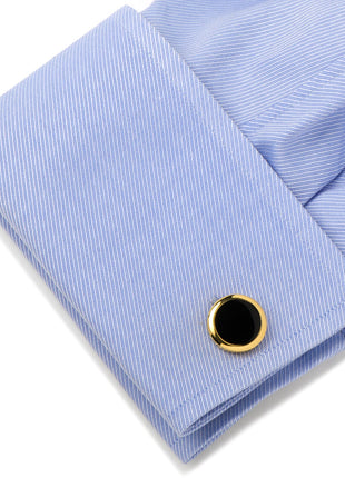 Double Sided Gold Onyx Round Beveled Cufflinks