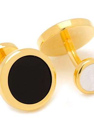 Double Sided Gold Onyx Round Beveled 5-Stud Set