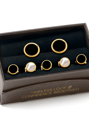 Double Sided Gold Onyx Round Beveled 5-Stud Set