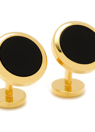 Double Sided Gold Onyx Round Beveled Cufflinks