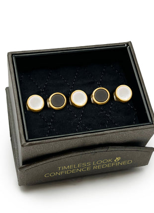 Double Sided Gold Onyx and Mother of Pearl Round 5-Studs