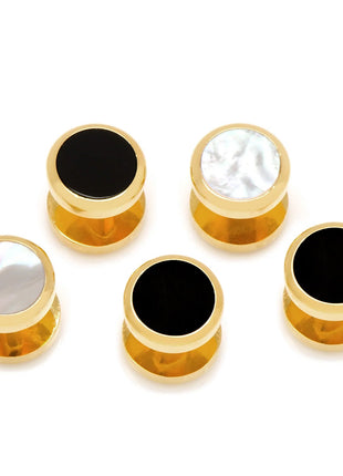 Double Sided Gold Onyx and Mother of Pearl Round 5-Studs