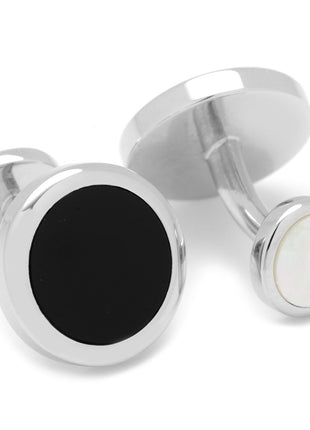 Double Sided Onyx Round Beveled Cufflinks