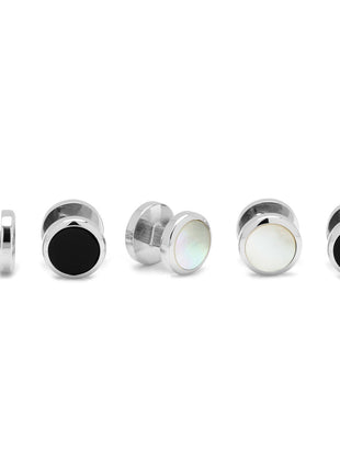 Double Sided Onyx and Mother of Pearl Round Beveled 5-Studs