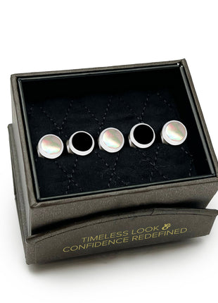 Double Sided Onyx and Mother of Pearl Round Beveled 5-Studs