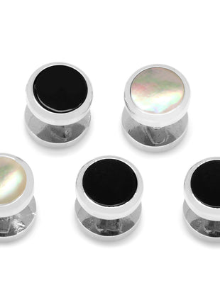 Double Sided Onyx and Mother of Pearl Round Beveled 5-Studs