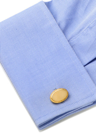 14K Gold Plated Rope Border Oval Engravable Cufflinks