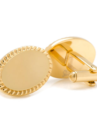 14K Gold Plated Rope Border Oval Engravable Cufflinks