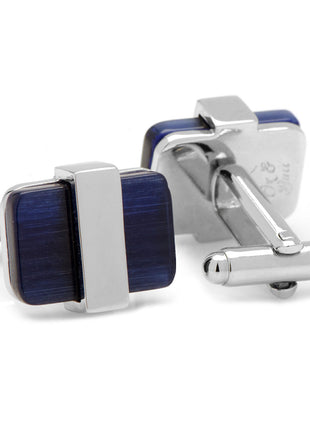 Silver Wrapped Navy Blue Catseye Cufflinks