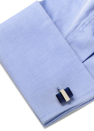 Silver Wrapped Navy Blue Catseye Cufflinks