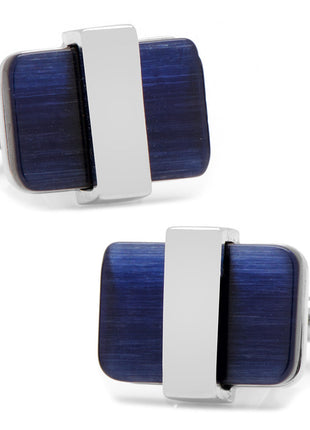 Silver Wrapped Navy Blue Catseye Cufflinks
