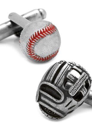 Baseball and Glove Antique Silver Cufflinks