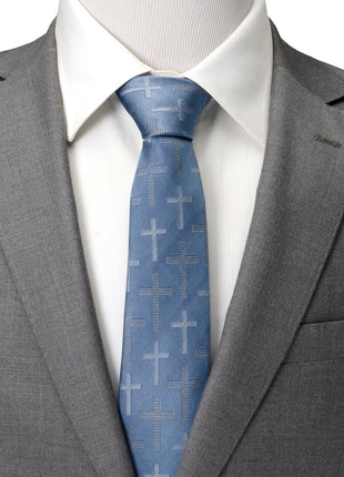 Blue Textured Cross Men's Tie
