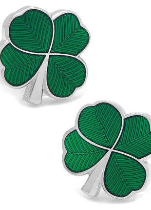 Green Clover Cufflinks and Tie Bar Gift Set