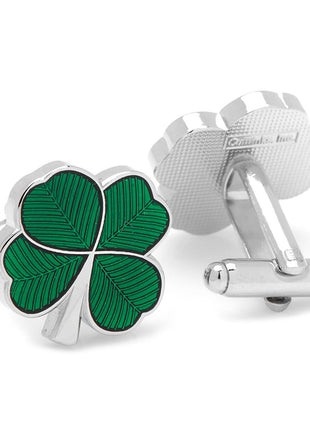 Green Clover Cufflinks and Tie Bar Gift Set