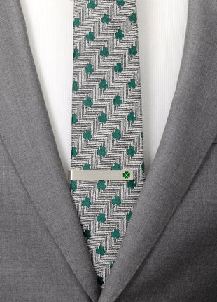 Green Clover Cufflinks and Tie Bar Gift Set