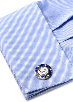 Poker Chip $100 Purple Cufflinks
