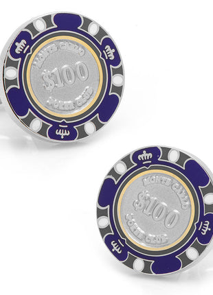 Poker Chip $100 Purple Cufflinks
