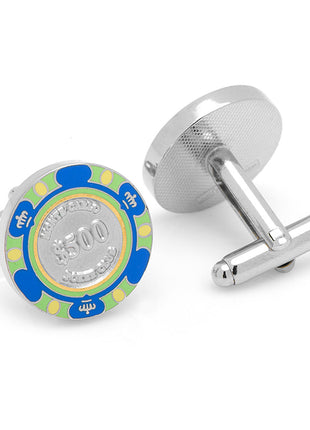 Poker Chip $500 Blue Cufflinks