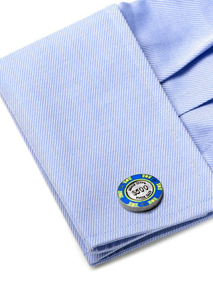 Poker Chip $500 Blue Cufflinks
