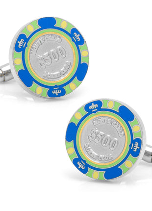 Poker Chip $500 Blue Cufflinks