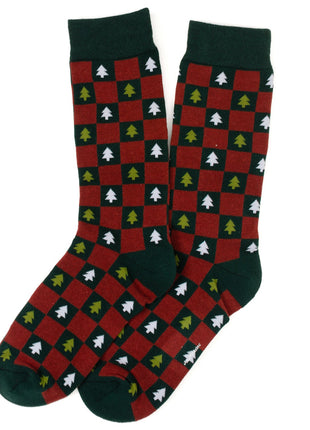 Christmas Tree Red Green Checkered Men's Socks