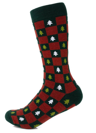 Christmas Tree Red Green Checkered Men's Socks